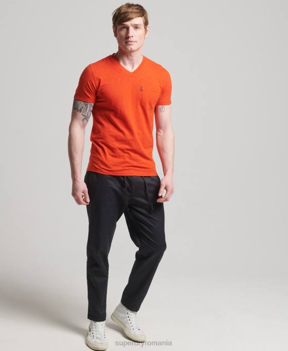 Superdry tricou din bumbac organic cu decolteu în V cu buzunar slub îmbrăcăminte portocale bărbați JX0Z4810