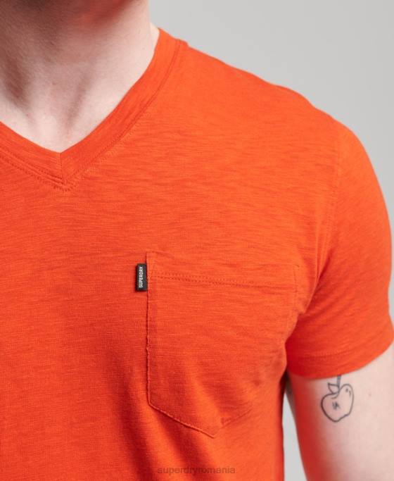 Superdry tricou din bumbac organic cu decolteu în V cu buzunar slub îmbrăcăminte portocale bărbați JX0Z4810