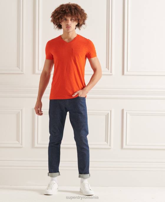 Superdry tricou din bumbac organic cu decolteu în V cu buzunar slub îmbrăcăminte portocale bărbați JX0Z4837