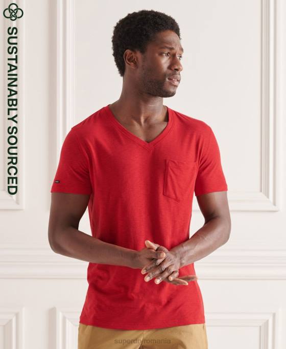 Superdry tricou din bumbac organic cu decolteu în V cu buzunar slub îmbrăcăminte roșu bărbați JX0Z4834