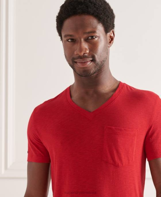 Superdry tricou din bumbac organic cu decolteu în V cu buzunar slub îmbrăcăminte roșu bărbați JX0Z4834