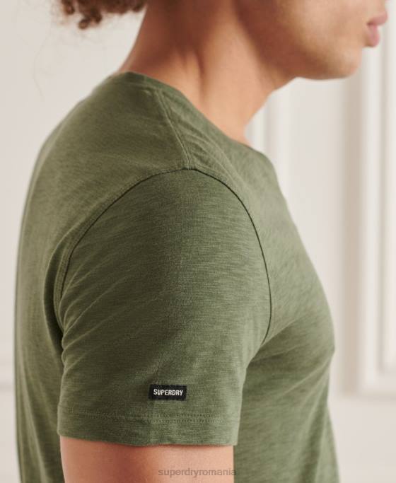 Superdry tricou din bumbac organic cu decolteu în V cu buzunar slub îmbrăcăminte verde bărbați JX0Z4846