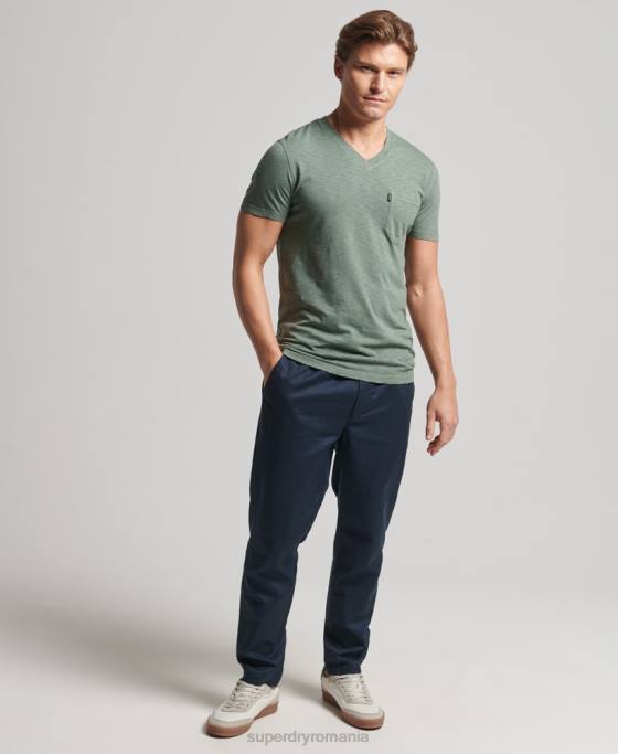 Superdry tricou din bumbac organic cu decolteu în V cu buzunar slub îmbrăcăminte verde bărbați JX0Z4857