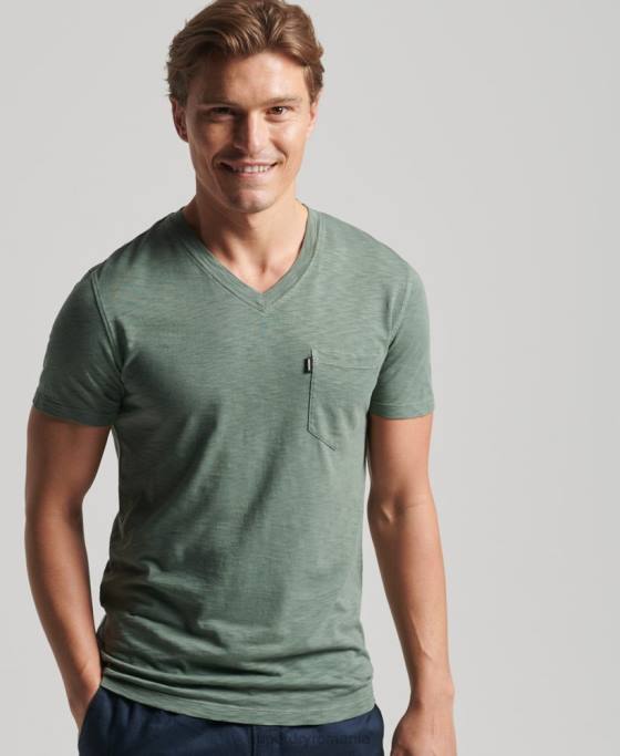 Superdry tricou din bumbac organic cu decolteu în V cu buzunar slub îmbrăcăminte verde bărbați JX0Z4857