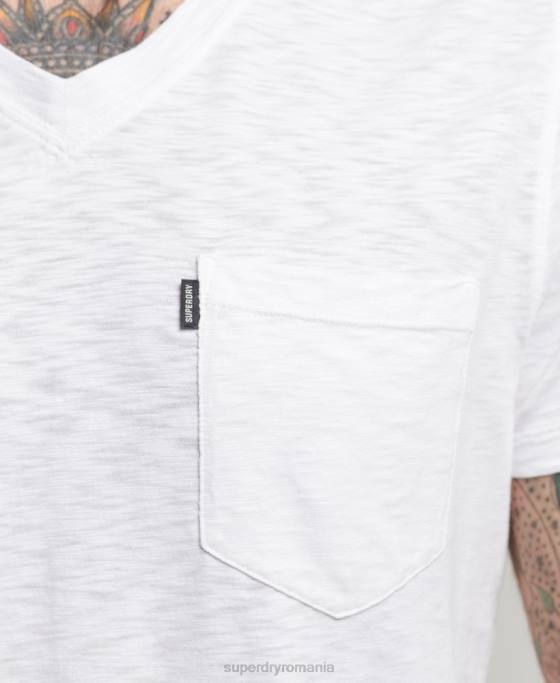 Superdry tricou din bumbac organic cu decolteu în V cu buzunar îmbrăcăminte alb bărbați JX0Z4916