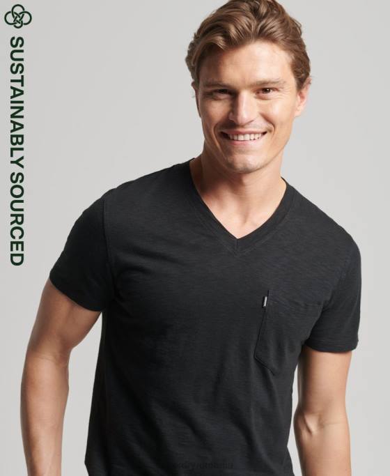 Superdry tricou din bumbac organic cu decolteu în V cu buzunar îmbrăcăminte negru bărbați JX0Z4939