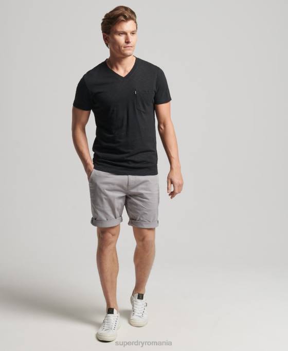 Superdry tricou din bumbac organic cu decolteu în V cu buzunar îmbrăcăminte negru bărbați JX0Z4939