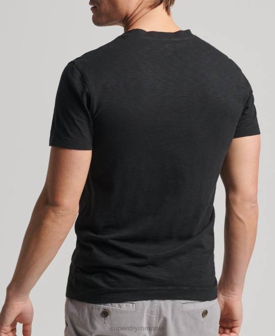 Superdry tricou din bumbac organic cu decolteu în V cu buzunar îmbrăcăminte negru bărbați JX0Z4939