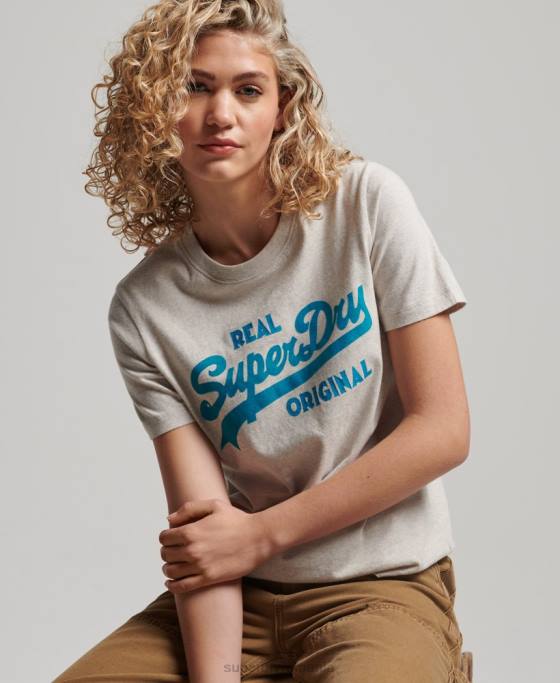 Superdry tricou din bumbac organic cu logo vintage îmbrăcăminte bej femei JX0Z2671