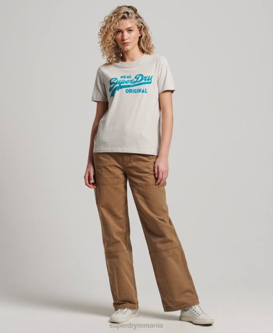 Superdry tricou din bumbac organic cu logo vintage îmbrăcăminte bej femei JX0Z2671