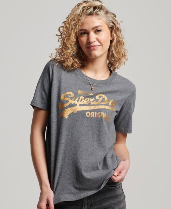 Superdry tricou din bumbac organic cu logo vintage îmbrăcăminte gri femei JX0Z2249