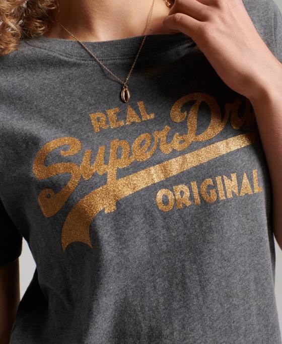Superdry tricou din bumbac organic cu logo vintage îmbrăcăminte gri femei JX0Z2249