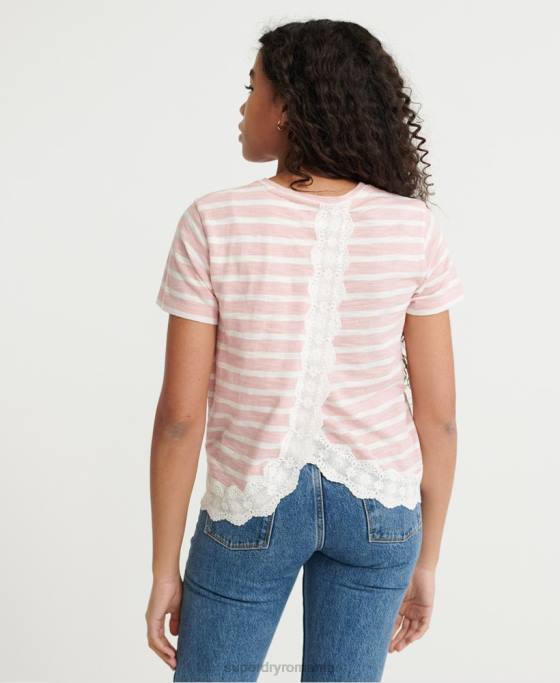 Superdry tricou din dantelă mixtă îmbrăcăminte roz femei JX0Z6775