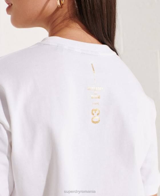 Superdry tricou din folie cu logo cooperate îmbrăcăminte alb femei JX0Z6286