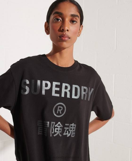 Superdry tricou din folie cu logo cooperate îmbrăcăminte negru femei JX0Z6273