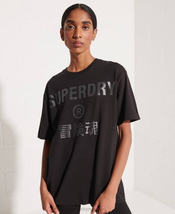 Superdry tricou din folie cu logo cooperate îmbrăcăminte negru femei JX0Z6273