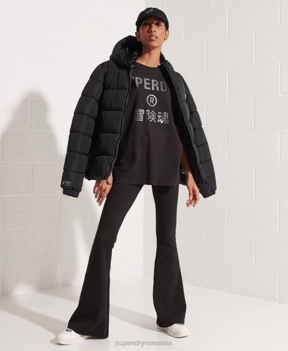 Superdry tricou din folie cu logo cooperate îmbrăcăminte negru femei JX0Z6273