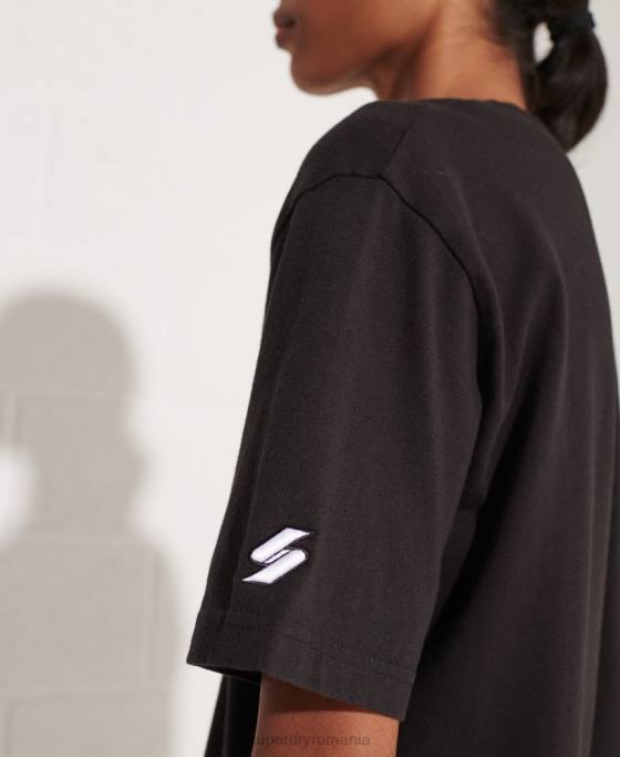 Superdry tricou din folie cu logo cooperate îmbrăcăminte negru femei JX0Z6273