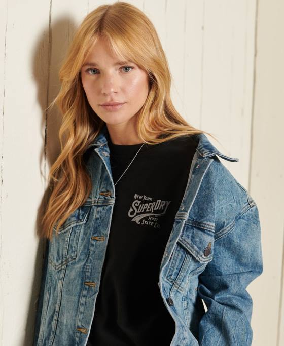 Superdry tricou din folie de îmbrăcăminte de lucru în stil script îmbrăcăminte negru femei JX0Z6275