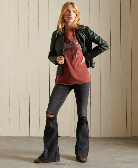Superdry tricou din folie de îmbrăcăminte de lucru în stil script îmbrăcăminte roșu femei JX0Z2771