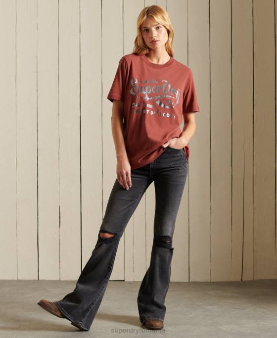 Superdry tricou din folie de îmbrăcăminte de lucru în stil script îmbrăcăminte roșu femei JX0Z2771