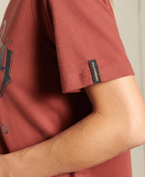 Superdry tricou din folie de îmbrăcăminte de lucru în stil script îmbrăcăminte roșu femei JX0Z2771