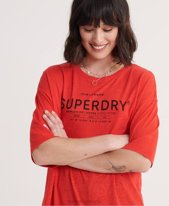 Superdry tricou din in desert îmbrăcăminte roșu femei JX0Z6765