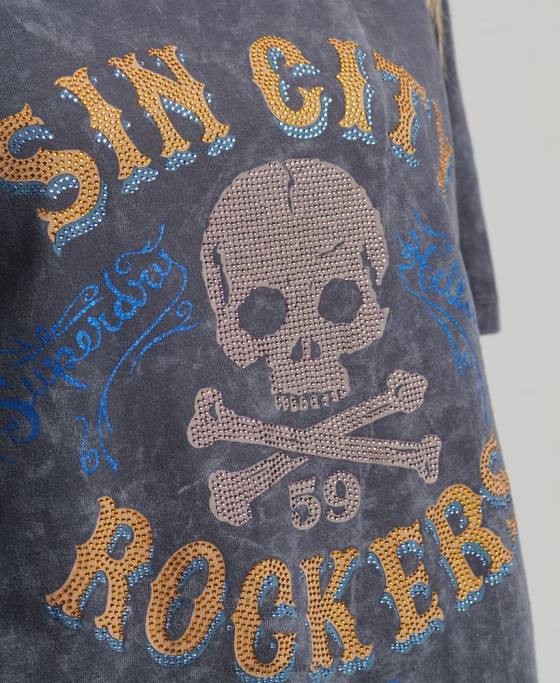 Superdry tricou din metal marca marca îmbrăcăminte gri inchis femei JX0Z2856