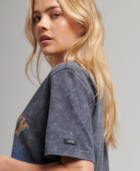 Superdry tricou din metal marca marca îmbrăcăminte gri inchis femei JX0Z2856