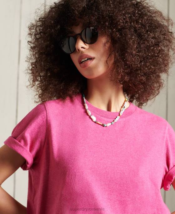 Superdry tricou esential din bumbac organic îmbrăcăminte roz femei JX0Z6249