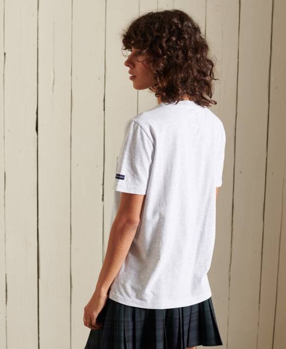 Superdry tricou flocat pentru colegiu în stil scenariu îmbrăcăminte gri deschis femei JX0Z2775