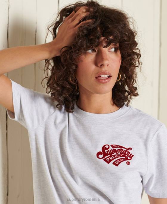 Superdry tricou flocat pentru colegiu în stil scenariu îmbrăcăminte gri deschis femei JX0Z2775