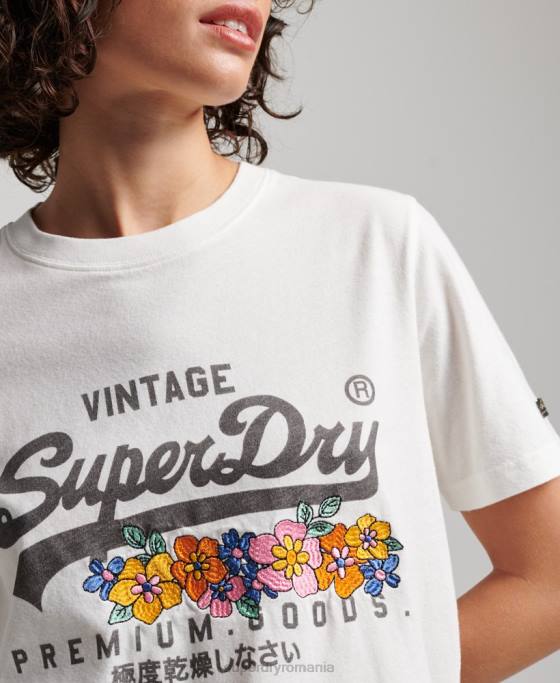 Superdry tricou floral premium cu logo vintage îmbrăcăminte cremă femei JX0Z2684
