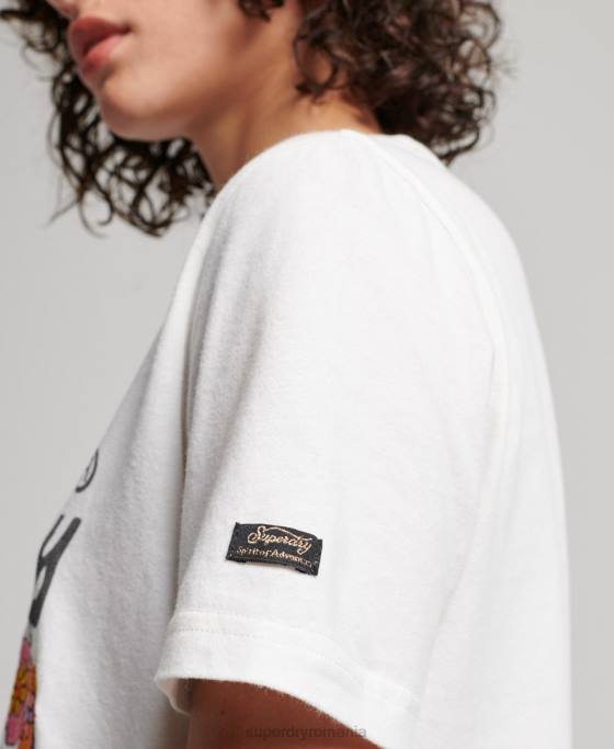 Superdry tricou floral premium cu logo vintage îmbrăcăminte cremă femei JX0Z2684