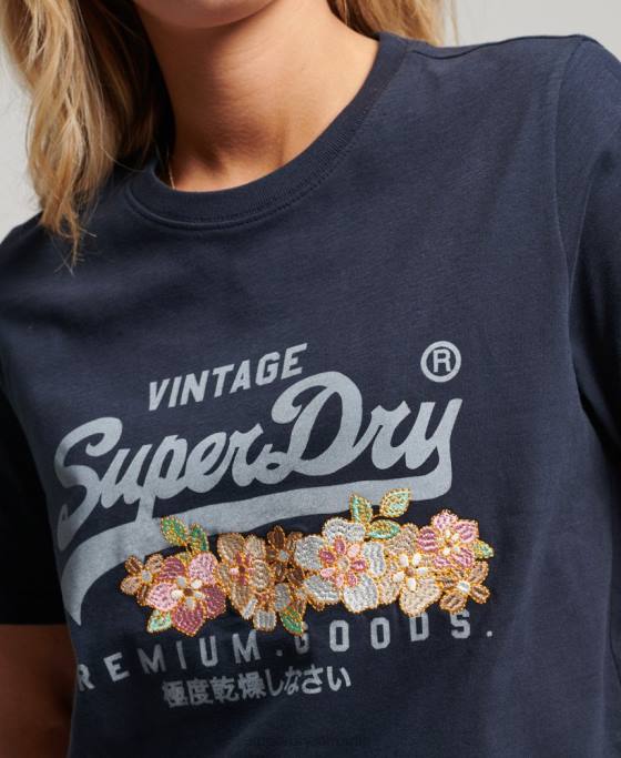 Superdry tricou floral premium cu logo vintage îmbrăcăminte marina femei JX0Z2714