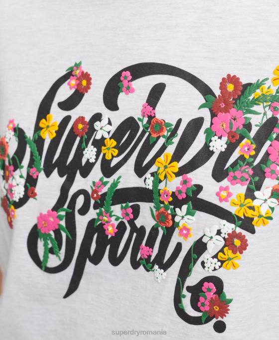 Superdry tricou floral stil script îmbrăcăminte gri deschis femei JX0Z6277