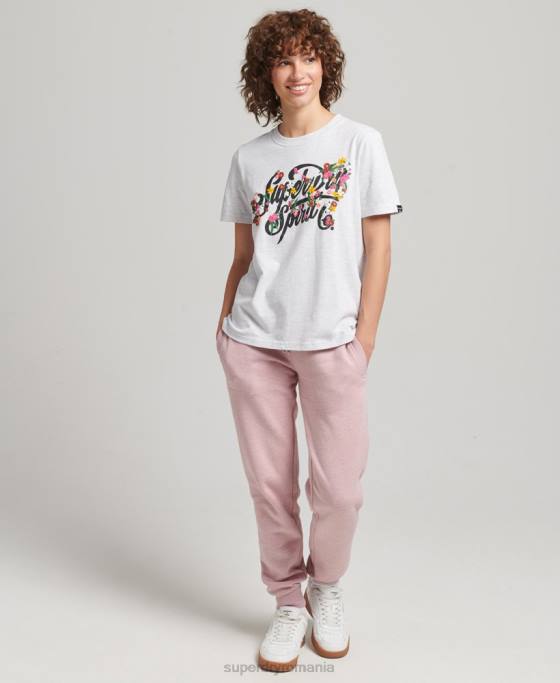 Superdry tricou floral stil script îmbrăcăminte gri deschis femei JX0Z6277