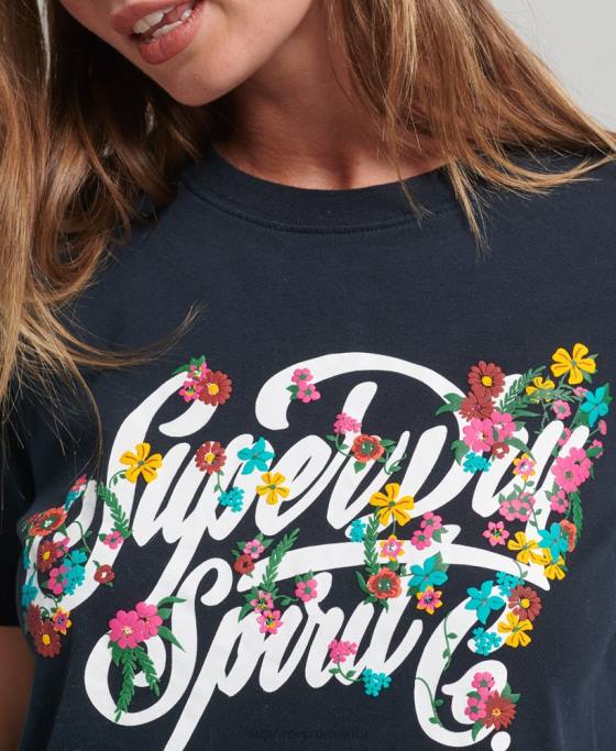 Superdry tricou floral stil script îmbrăcăminte marina femei JX0Z6187