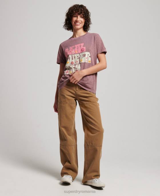 Superdry tricou floral superstat îmbrăcăminte Violet femei JX0Z2618