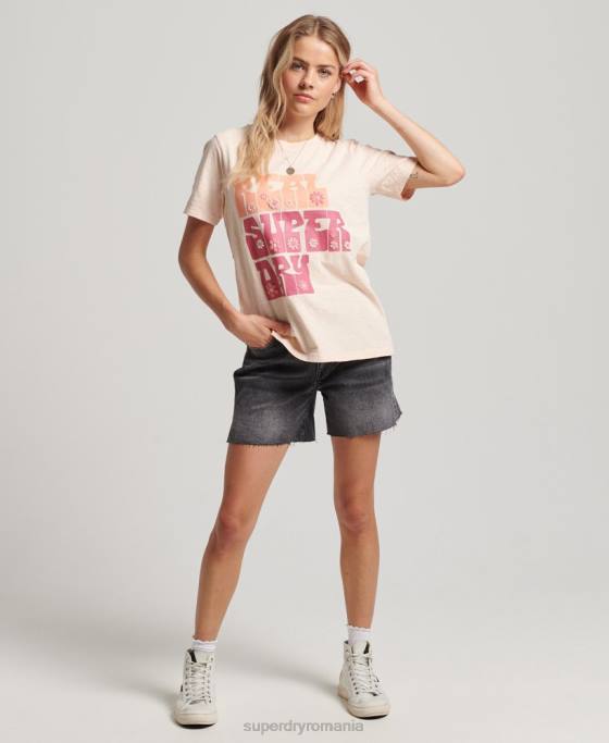 Superdry tricou floral superstat îmbrăcăminte roz femei JX0Z2633