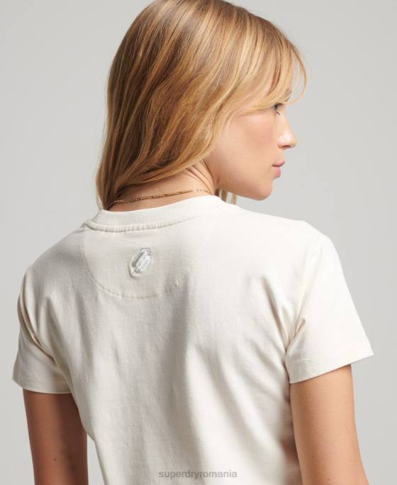 Superdry tricou grafic anilor 90 îmbrăcăminte cremă femei JX0Z2154