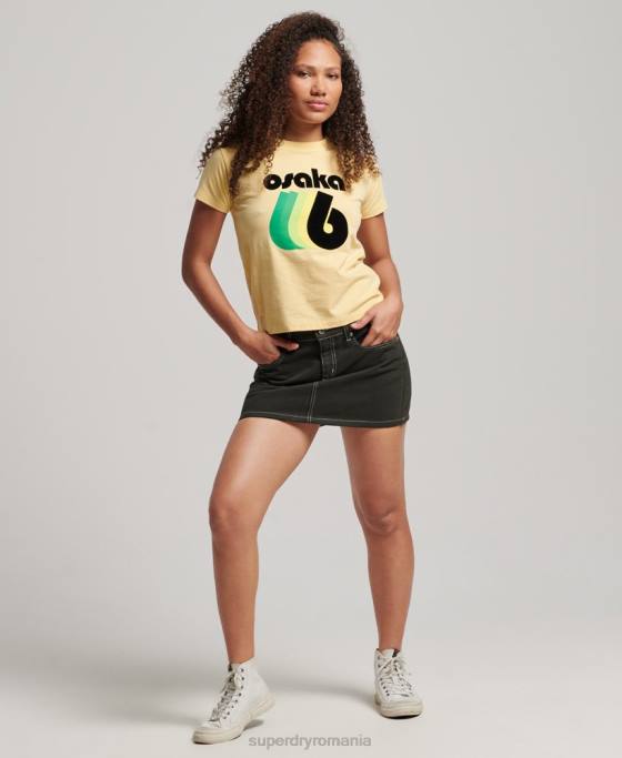Superdry tricou grafic anilor 90 îmbrăcăminte galben femei JX0Z2667