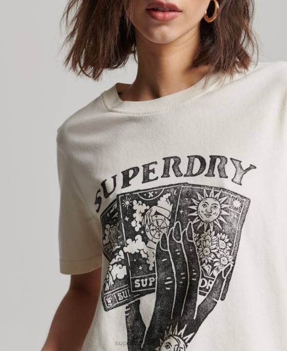 Superdry tricou grafic cărți de tarot îmbrăcăminte alb femei JX0Z2735