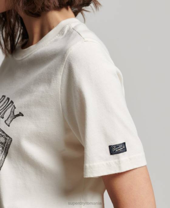 Superdry tricou grafic cărți de tarot îmbrăcăminte alb femei JX0Z2735