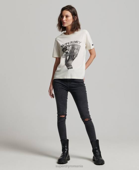 Superdry tricou grafic cărți de tarot îmbrăcăminte alb femei JX0Z2735