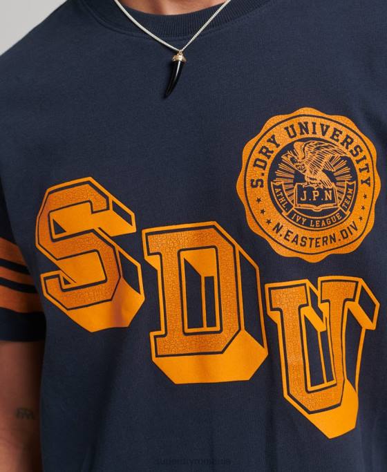 Superdry tricou grafic pentru colegiu atletic îmbrăcăminte marina bărbați JX0Z4875