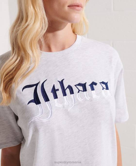 Superdry tricou grafic pentru facultate îmbrăcăminte gri deschis femei JX0Z2719