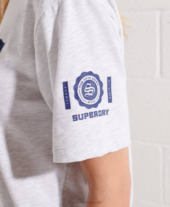 Superdry tricou grafic pentru facultate îmbrăcăminte gri deschis femei JX0Z2719
