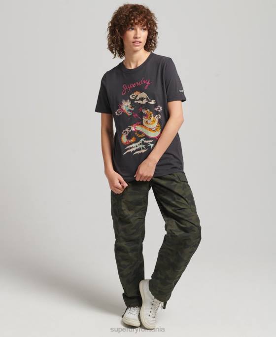 Superdry tricou grafic suika îmbrăcăminte negru femei JX0Z2644