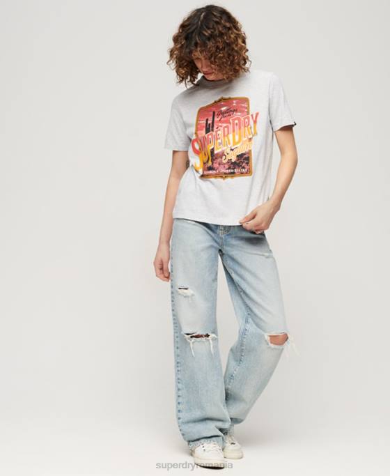 Superdry tricou grafic suvenir de călătorie îmbrăcăminte gri femei JX0Z2622